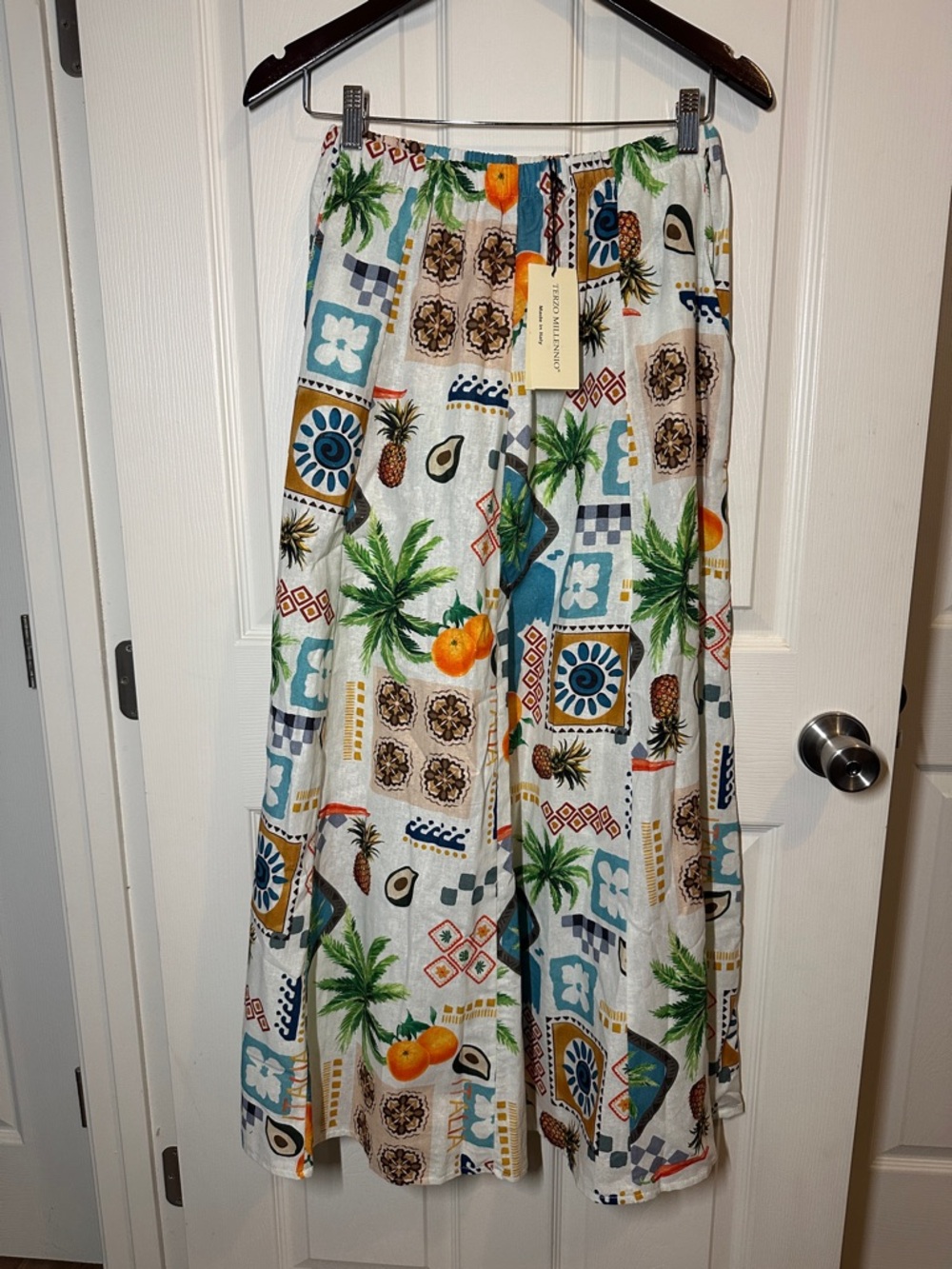 Terzo millennio Tropical Print Maxi Skirt made in Italy Large linen cotton